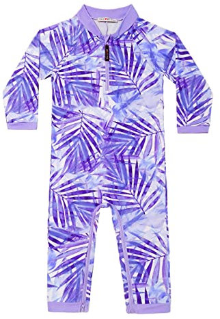 weVSwe Baby Mädchen Badeanzug Sonnenschutz UPF 50+ Rash Guard Einteiliger Schritt Reißverschluss für einfachen Windelwechsel Lila Blätter Neugeborenen 0-6 Monate