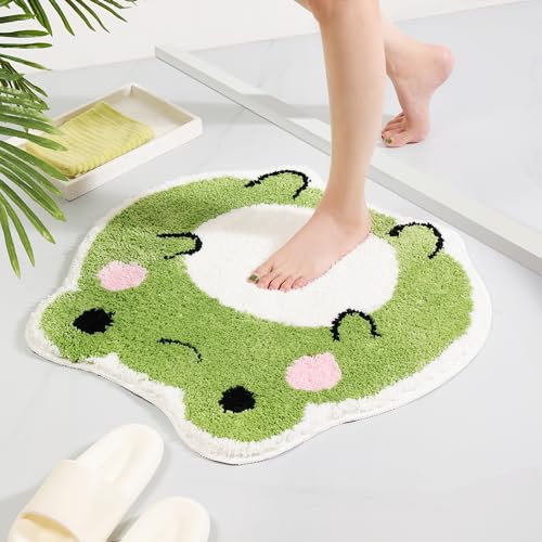 Panstar Niedliche Badematte, rutschfester Frosch-Badteppich für Badezimmer, luxuriös, saugfähig, lustig, Tierform, zotteliger Duschteppich, waschbar, Badezimmer-Dekor