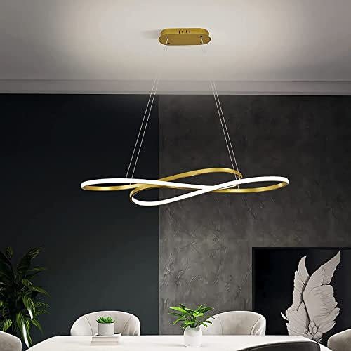 LED Pendelleuchte Esstisch Gold Modern Hängeleuchte Dimmbar Esstischlampe mit Fernbedienung, Hängelampe Höhenverstellbar, Hängend Lampe für Esszimmer, Wohnzimmer, Schlafzimmer, Küche