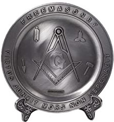 Masonic Pewter Plate with Brushed Nickel finish with Masonic logo imprinted on center of plate Rim of plate states Freemasonry with Display Stand Decoration Household Plates|5.5 x 5.5 x 0.25