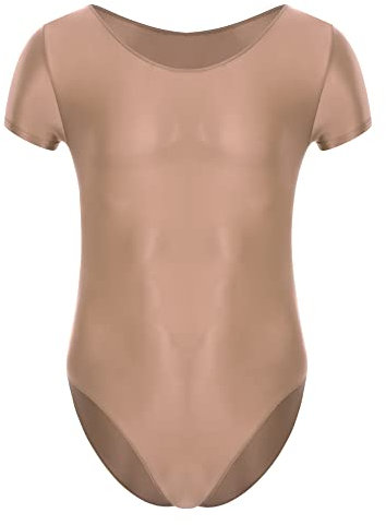 iEFiEL Herren Öl Body T-Shirts Kurzarm Bodysuit Einteiler Nylon Catsuit Sportbody Eng Strech Trainingsanzug Sportlich Gymnastikbody Kaffee XL