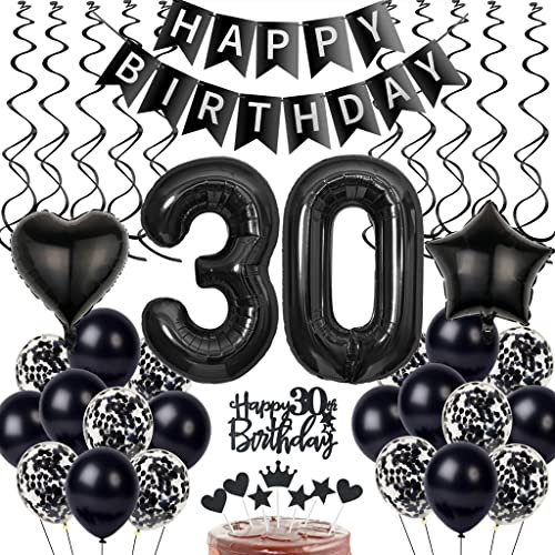 Schwarz 30. Geburtstag Dekoration, Luftballon 30. Geburtstag Deko, Schwarz Tortendeko 30 Jahre Mann, 30. Manner Frau, Deko 30. Ballons