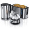 Arendo - Wasserkocher mit Toaster SET und Eierkocher, Edelstahl Silber Wasserkocher 1,5L 40° - 100°C, Toaster 4 Scheiben LED-Display 6 Bräunungsgrade Eierkocher 1-7 Eier Messbecher BPA frei