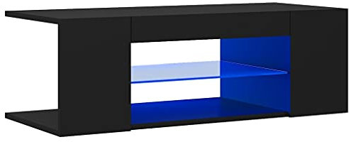 KOIECETA Armario de TV con luces LED, armario bajo para TV, aparador, armario de alta fidelidad, mueble de TV, mesa (negro, 90 x 39 x 30 cm)
