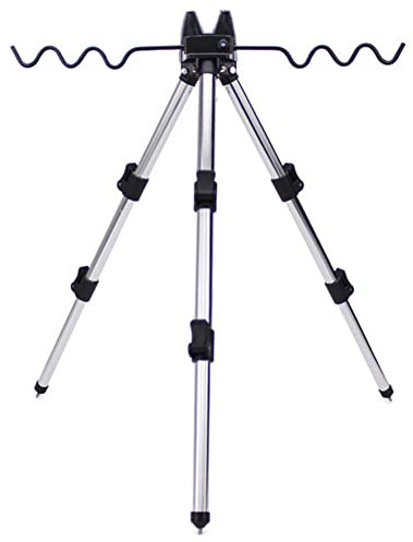 DAZZLEEX Supporto per canna da pesca multifunzionale, treppiede retrattile, in alluminio, pieghevole, colore argento