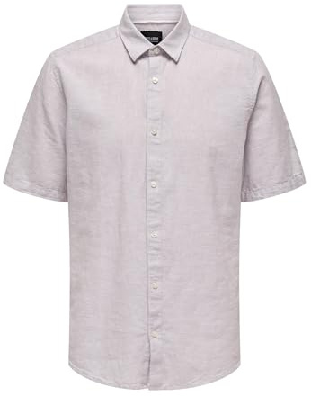 Only & Sons Herren Hemd Kurzarm Slim Fit Hemdkragen modernes Sommer Oberteil, Farben:Lila, Größe Hemd:XL