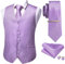 Barry.Wang Set gilet da uomo in seta floreale Paisley 5PCS gilet cravatta fazzoletto gemelli clip casual business dress, Viola puro, XXXL