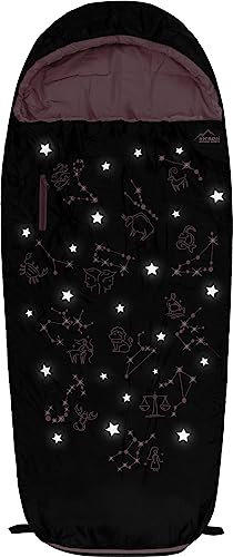 normani Kinder Schlafsack 3 Jahreszeiten Outdoor Deckenschlafsack Reise Mumienschlafsack - 4 bis 15 Jahren mit Sternzeichen-Motiv - Erweiterbarer Kinderschlafsack von 100 cm - 155 cm Farbe Rosa