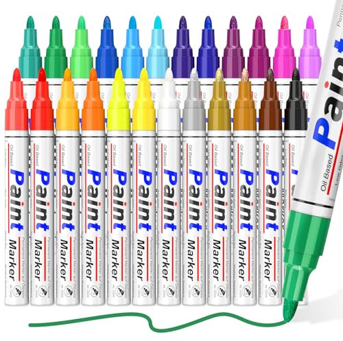 ANYUKE Permanent Marker 24 Permanent Marker Set: Paint Marker Wasserfeste Stifte, Steine Bemalen Glasstift Lackstift Gllasfarbe für Karton, Kunststoff, Holz, Metall, Keramik,