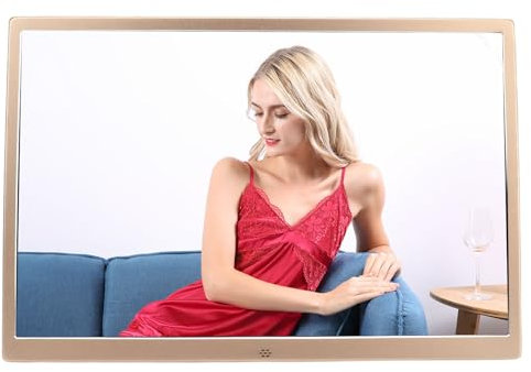 15,2 Zoll Ultradünner Digitaler Bilderrahmen mit Hochauflösendem Display, Multifunktional, an der Wand Montierbar, Aluminiumlegierung Gold (EU-Stecker 100-240 V)