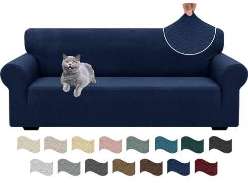 Ystyle Stretch Sofa Überzug 3 Sitzer, Sofabezug rutschfest Mit Armlehne, Elastische Couch Überzug Jacquard, Universal Sofa Cover Moderne, Sofaschoner Hund Katze Für Wohnzimmer, Dunkelblau