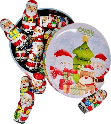 OYOY Geschenkbox Weihnachten gefüllt mit Weihnachtmänner I kleine Keksdose Weihnachten mit 170g Schokolade I Ideal für Nikolaus Geschenke oder schöne Weihnachtsdeko