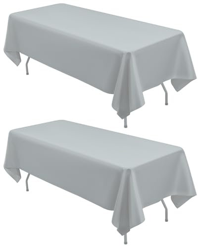 2er-Pack rechteckige Tischdecken, 153 x 260 cm, hellgraue Tischdecke, Polyester-Tischdecke für 1,8 m große rechteckige Tische, Flecken- und knitterfrei, waschbare Stoff-Tischdecken für Hochzeit