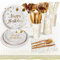 AIPartywar Party Tableware 193Pcs White Gold Happy Birthday Theme Kids Birthday Decoration Party Accessories Set Includes Paper Plates Napkins Cups Knive Fork Spoon-24 Guests