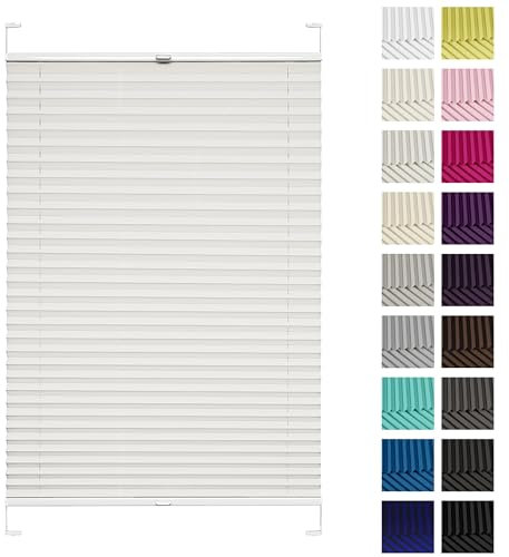 Rettika Plissee mit Bohren, Breite: 35 cm, Höhe: 120 cm, Perle, Fensterrollo Sonnenschutz, Plisseerollo innen, Rollo für Fenster mit Bohren