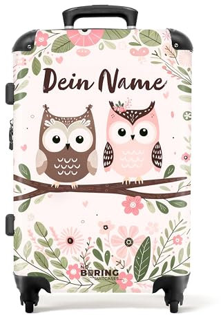 NoBoringSuitcases.com Kinderkoffer, Reisekoffer Personalisiert, Kinderkoffer Mädchen, Koffer Groß, Koffer Kinder Mädchen, Kinder Koffer, Großer Koffer, Koffer Mittelgroß (Eulen - Grün, 67 cm - 72 L)
