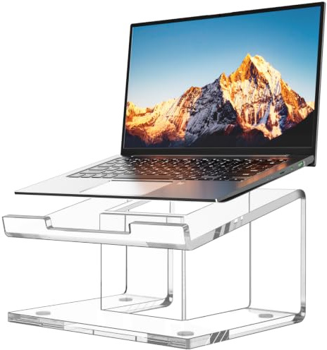 FUCDTEFC Acrylic Laptop Stand for Desk, Laptop Riser for 10-15.6 Inch Laptops, Ergonomic Computer Stand Holder Compatible with Macbooks and Notebooks- Clear