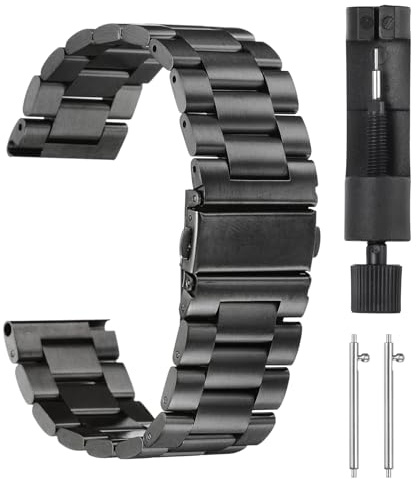 QUARKZMAN Edelstahl Ehrenarmband mm Metall Uhrenarmbänder Schmetterlingsverschluss Schnellverschluss Solide Stahlkette Ersatzarmband mit Adapter für Smartwatch Herren Damen