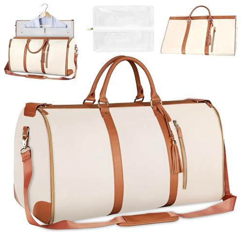 Borsone da Viaggio, Porta Abiti da Viaggio, Travel Bag con Custodia Per Scarpe, Grande Borsa da Viaggio Donna, Borsa da Viaggio Porta Abiti Pieghevole, Borsa Per Valigie Sospesa 2 In 1 (Bianco)