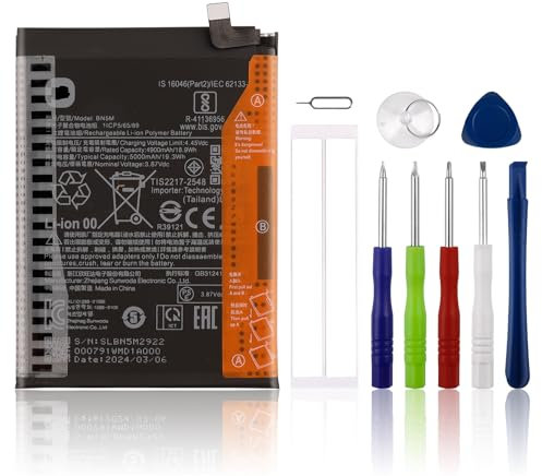 SwarKing Rechargeable 0-Cycle Ersatz Akku BN5M Kompatibel mit Xiaomi Redmi Note 12 4G (23021RAAEG, 23021RAA2Y), Redmi Note 12 (22111317I) with Tools