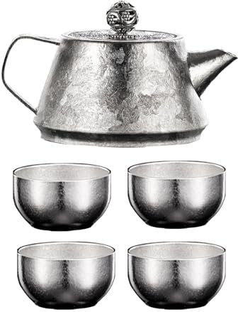 FytStycale Sleek Titanium Tea Pot Set for Tea Lovers - Modern Teapot and Kettle Combo, 1 Teapot 4 Cups