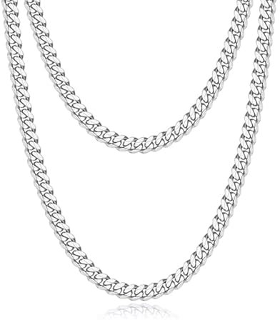 Zinvefa Halskette Herren Silberkette, 3/5/7/9mm Edelstahl Panzerkette Kette für Herren Damen Länge 50/55/60cm