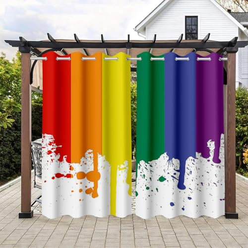 Hiseng 2 Pezzo Tende per Gazebo, Impermeabile Tende da Esterno con Anelli Tenda da Esterno Oscurante per Balcone GiardinoTerrazzo Veranda Gazebo e Finestre Esterne (200x213cm,Arcobaleno ad acquerello)