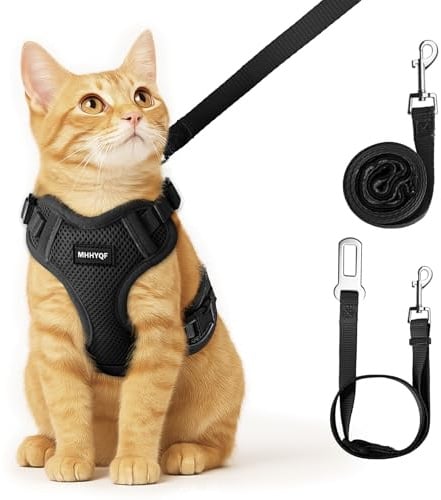 Cat Harness and Leash for Walking, Cat Car Harness, Escape Proof Soft Adjustable Vest Harnesses for Cats, Easy Control Breathable Reflective Strips Harness, Kitten Harness and Leash Set, Black, S