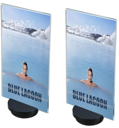 ogoPLUS 2 Stück, Acryl Tischaufsteller Din lang Hochformat, 360° drehbar, Speisekartenhalter, Prospekthalter, Flyer-Aufsteller, Infoschild, Preisschild,Werbeschild, Prospektständer, Menükartenhalter