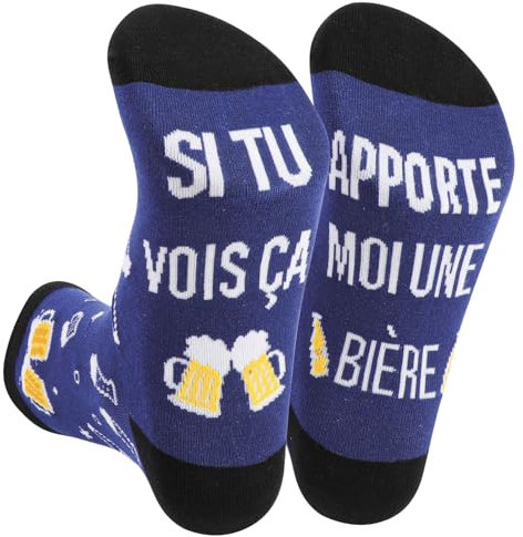 DPKOW Chaussettes Bière en Coton Humour - Idee Cadeau Homme Original Utile pour Anniversaire, Noël, Fête des Pères - Si Tu Vois Ça Apporte-Moi une Bière À La Maison