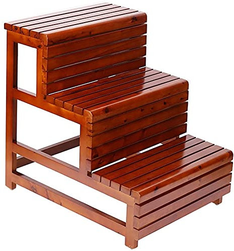 ABNNHK Trittleiter für Erwachsene und Senioren für hohe Betten, 3-stufige Trittleiter aus Holz für drinnen und draußen, robuste Holzleitern, maximale Tragkraft 150 kg (braun)
