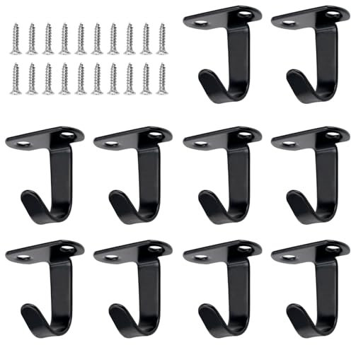 GDJIAJT 10 schwarze Deckenhaken aus Edelstahl mit 20 Schrauben zum Aufhängen von Jacken, Schals, Schlüsseln und mehr, für Badezimmer, Küche und Zuhause