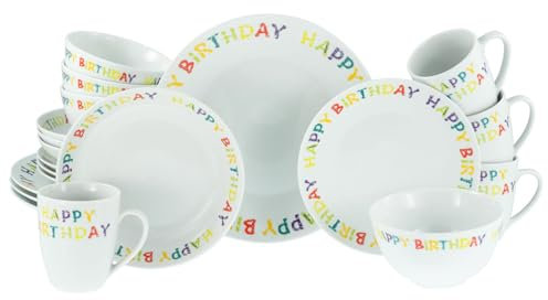CreaTable, 24167, Serie Happy Birthday, 20-teiliges Geschirrset für 4 Personen, Kombiservice aus Porzellan, spülmaschinen- und mikrowellengeeignet, Qualitätsproduktion