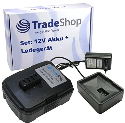 Trade-Shop Set-Angebot: Li-Ion Akku 12V / 1500mAh + Ladegerät Netzteil komaptibel mit AEG komaptibel mit Ryobi 30164002 130503008 5132000046 BPL1213 BPN1213 RB12L13