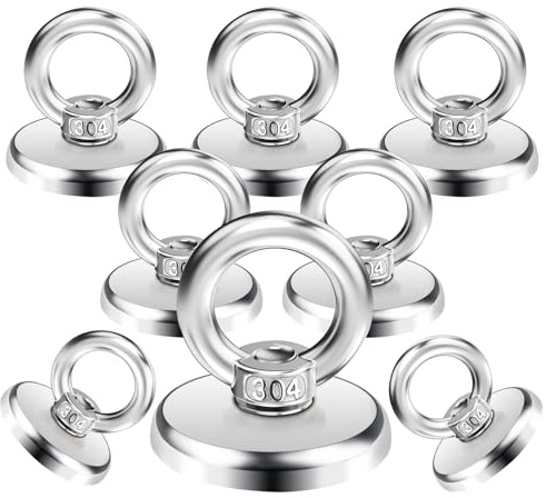 8 Stück 36mm Magnete Stark Magnetfischen, Neodym Magnete Extra Stark Magnet mit Öse Magnet Haken Super Starker Angelmagnet mit Loch für Zuhause, Werkstatt, Schließfächern, Teichbergung