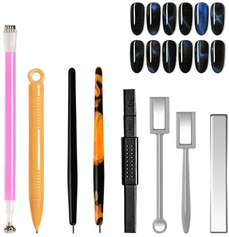 8 PCS Nail Magnet Cateye Tool Set, Cat Eye Gel Nails Polish Magnetic Stick Pen Art Tools, Double-Head Women Nails Magnets Wand Strong Suction Board for DIY 3D