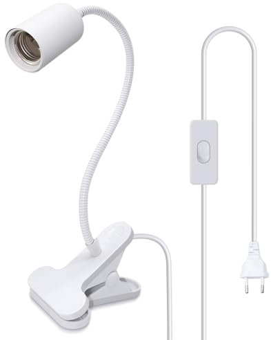 WPQIUZS E27 Klemmlampe mit 240CM Kabel, 360°Einstellbar 40CM Flexiblem Schwanenhals Lampe, Klemmleuchte mit Schalter, Klemmlampe mit Stecker, Lampenfassung mit Clip, Klemmleuchte Fassung Bettlampe