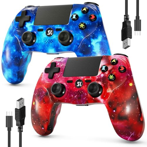 MUZELI 2er-Pack Controller für PS4, Kabelloser Controller kompatibel mit PS4/Pro/Slim/PC/iOS/Android/MacOS, mit Dual-Vibration/3,5-mm-Audio-Buchse/empfindlichem Touchpad(2 Schwarz)