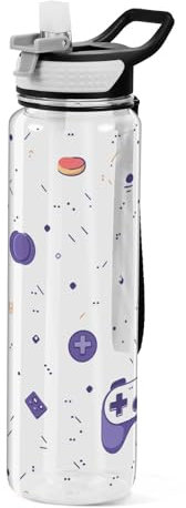 Video Game Gamepad Purple Water Bottles Tritan Plastic Water Bottles with Straw for Athletic 32oz