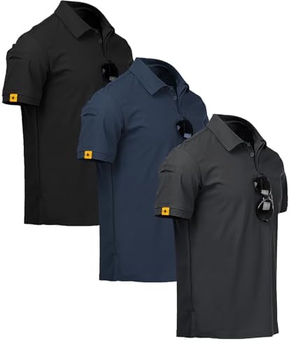ZITY 3 Pack Polo Hombre Manga Corta Secado Rápido Transpirable Camiseta Hombre Polo Verano Casual Sport Camisa Regular Fit Golf Polo Shirts(L Negro Azul Oscuro Gris Oscuro)