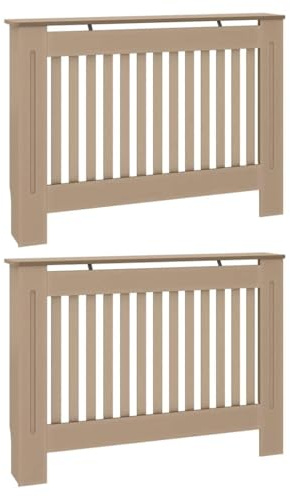 vidaXL Radiator Cover 2 pcs Brown 112x19x81.5cm Engineered Wood, Stylish, Modern Radiator Cover, Rectangular Engineered Wood, Glossy Finish, Functional Decor, Contemporary Home Accessory