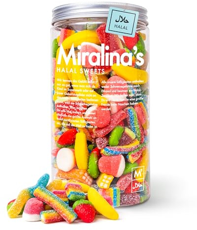 Miralina - Halal Süßigkeiten Box – Bunte Dose (1kg) - Fruchtgummi Mix - mit Halal Zertifikat - ohne Schweinegelatine - 1kg Großpackung - Gummibärchen