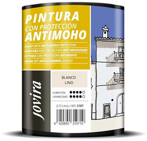 JOVIRA PINTURAS Pittura Antimuffa. Previene la muffa. Resistente alla comparsa di muffe sui muri. Aspetto opaco. (750 Millilitri, Bianco Lino)