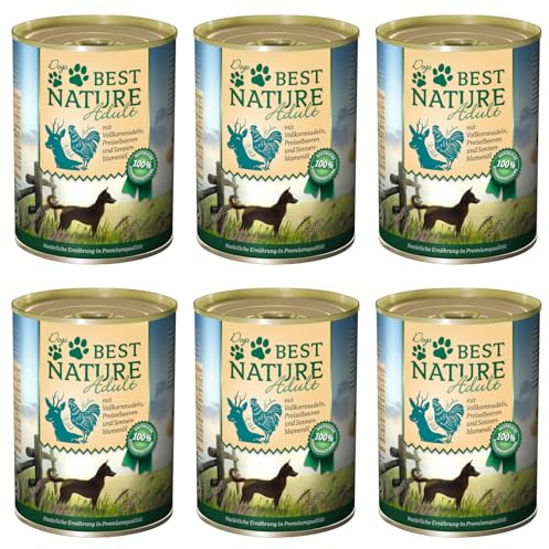 Best Nature Adult, Nassfutter für Hunde, 6X 400g - mit Wild, Huhn und Nudeln - Hundefutter in Premiumqualität