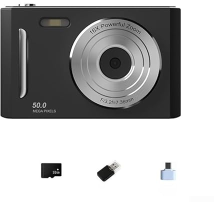 Vilgftyiet 4K Digital Camera Retro CCD Portable Photography Travel Selfie Entry-Level, Compact Digital Camera for Photography and Travel, Retro Style Camera for Beginners(Black 32G)