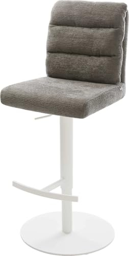 DELIFE Barstuhl Pela-Flex Drehfuß höhenverstellbar Metall Weiß Bouclé Soft Schlamm