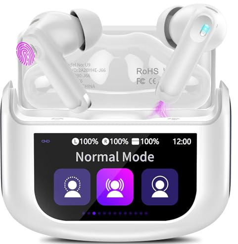 2026 Wireless Earbuds, Bluetooth 5.4 Headphones In Ear with Multifunctional Touch Screen, 48H HiFi Stereo Ear Buds with ANC/ENC Noise Cancelling/Transparency Mode, 5 EQ Modes, IPX7 Earphones White