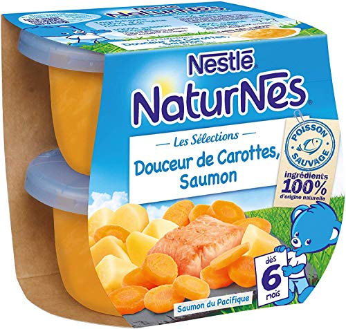 NESTLE NATURNES Les Sélections Petits Pots Bébé Douceur de carottes, Saumon -2x200g -Dès 6 mois