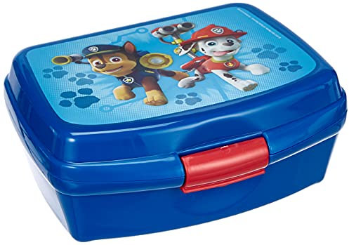 Scooli PPUT9901 - Brotzeitdose aus Kunststoff mit Clip, leicht zu öffnen und zu schließen, BPA und Phthalat frei, Paw Patrol mit Chase und Marshall, ca. 13 x 17 x 6 cm