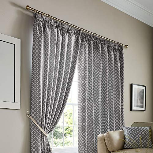 Alan Symonds Cotswold Fully Lined Jacquard Pencil Pleat Taped Top Curtains - Pair (Latte/Beige, 46 x 72 (117x183cm))
